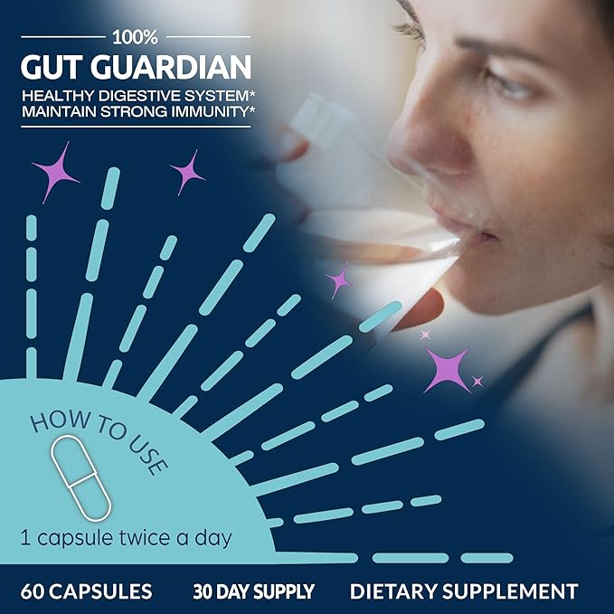 Gut Guardian Probiotic Supplement 60 Billion CFU with Prebiotics - Probiotics for Women - Probiotics for Men - Formulated for Digestive Health Digestive &amp Immune Support - 60 Capsules
