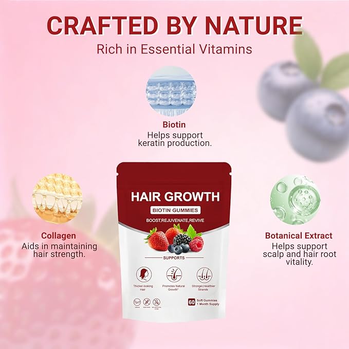 Lumin Hair Gummies with Biotin &amp Collagen Mixed Berry Flavor Supports Healthy Hair Growth &amp Strength Skin &amp Nails Vegan &amp Non-GMO 60 Gummies
