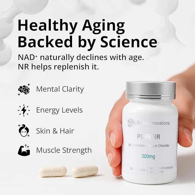 Lifespan Innovations Pure NR Nicotinamide Riboside 300mg - Single Ingredient Supplement - Supports NAD⁺ Levels Cellular Energy &amp Healthy Aging. No Fillers or Binders. 30 Capsules Glass Bottle