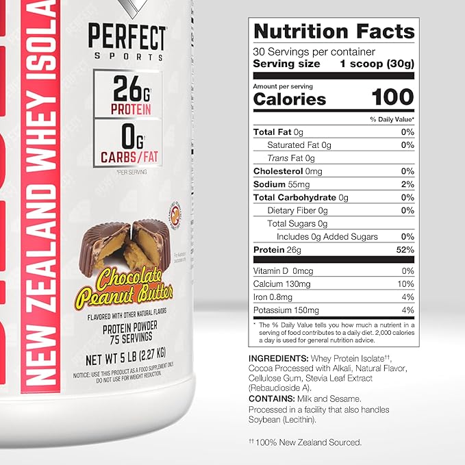 PERFECT SPORTS Diesel 100% New Zealand Whey Protein Isolate | Stevia Sweetened No Artificial Ingredients Keto | 0g Carb 0g Fat 26g Protein | 5 Pounds (Chocolate Peanut Butter)