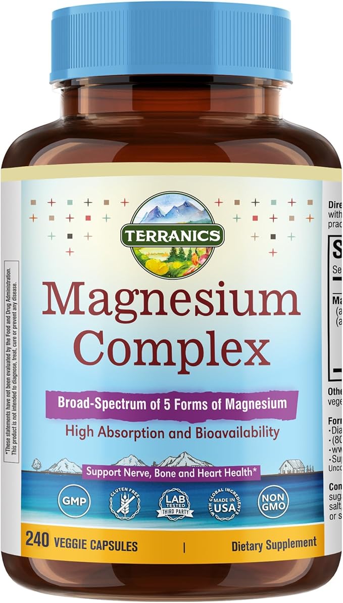 Terranics Magnesium Complex &amp Moringa Capsules Bundle - 500mg 5 Forms Magnesium Glycinate Citrate Malate Aspartate Gluconate + 11300mg Pure Moringa Leaf Powder 240 Caps + 120 Caps