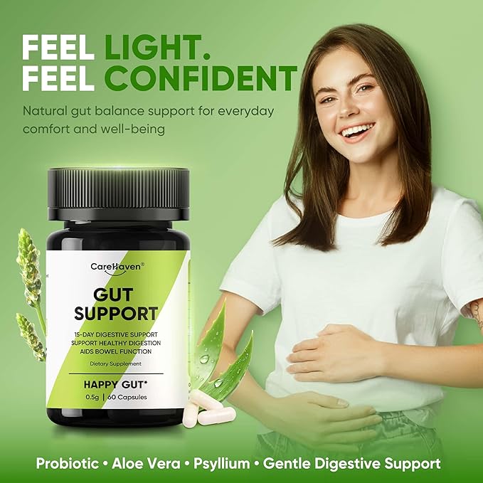 Gut Support Capsules - 15-Day Digestive Support with Psyllium Husk &amp Senna Leaf - Aids Bowel Function &amp Gut Wellness - 60 Active Capsules (1PCS)