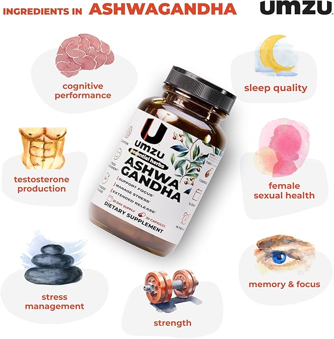 UMZU Ashwagandha 30 Day Supply – Advanced Stress Support Supplement with Prolanza Extended Release – Naturally Supports Healthy Stress Response Mood Calmness Cognitive Function and Daily Balance