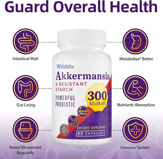 300 Billion AFU Akkermansia Probiotic | supplement for Women &amp Men Akkermansia Muciniphila for Akkermansia Digestive Gut Immune Enhances Gut Digestive Lining function Akka Superbiotics - 60
