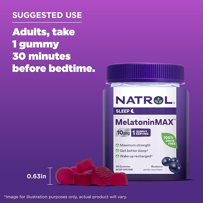 Natrol MelatoninMax Sleep Gummies for Adults Blueberry Flavor 10 mg 80 Count Up to an 80 Day Supply (Pack of 12)