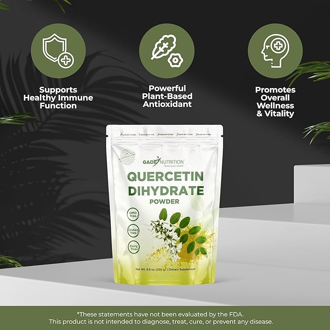 Gade Nutrition Pure Quercetin Dihydrate Powder | 98% Purity Non-GMO Gluten-Free and Dairy Free | 250g (8.8 oz) 1000mg per Serving 250 Servings | Immune Support Powerful antioxidant | USA Made