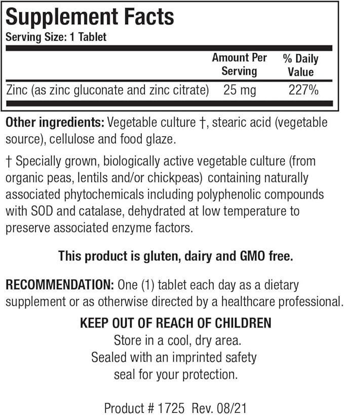 Biotics Research Zn-Zyme Forte 25 mg Zinc Immune System Support Optimal Cellular Function Tablet-Based with Added antioxidants. 100 Tablets