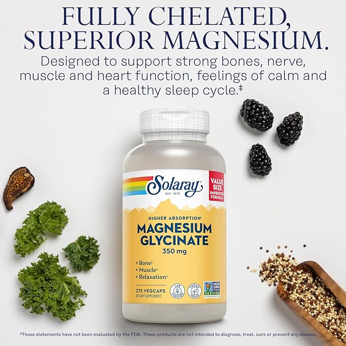 SOLARAY Mega Vitamin B Stress and Magnesium Glycinate 350mg Bundle - Timed Release Vitamin B Complex w/VIT C Chelated Magnesium Bisglycinate - Energy Relaxation and Immune Support Vegan 276/240ct