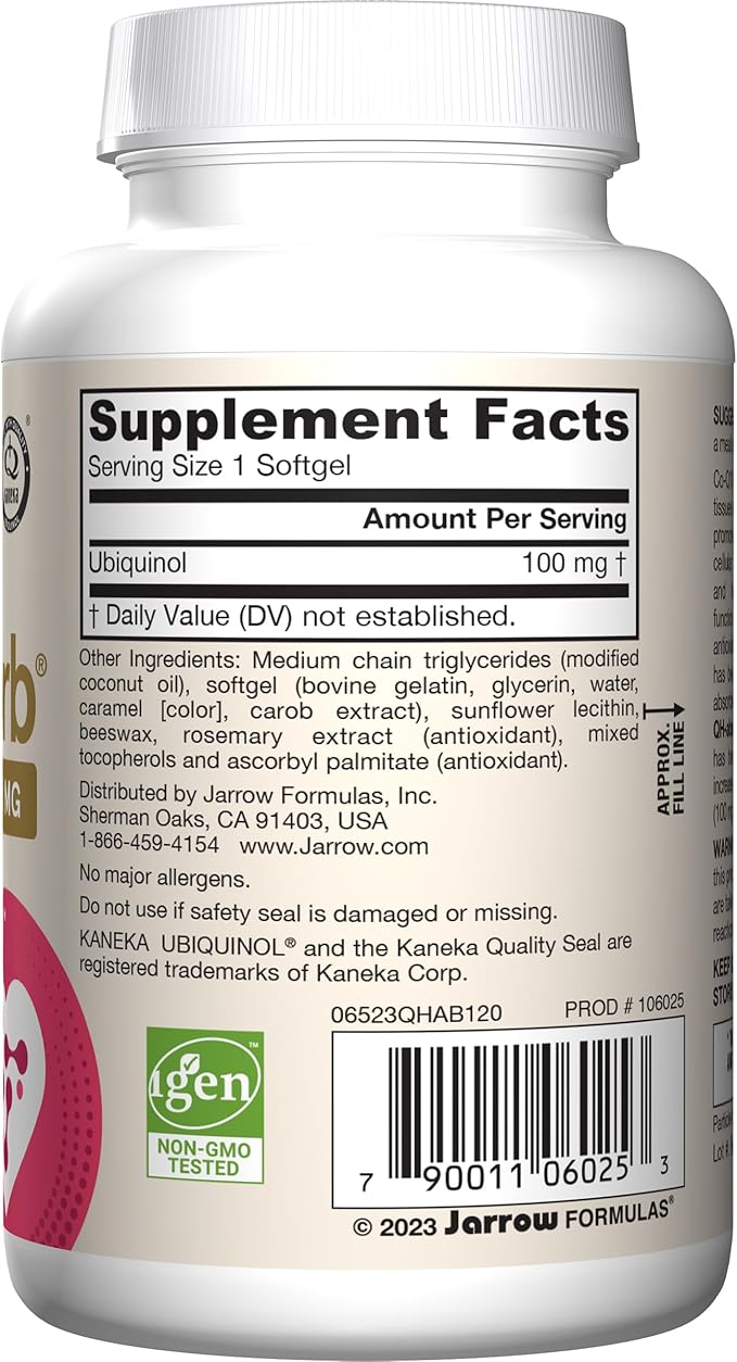 Jarrow Formulas QH-Absorb Ubiquinol 100mg - 120 Softgels - High Absorption &amp Active Antioxidant Form of Co-Q10 - Supports Mitochondrial Energy Production &amp Healthy Cardiovascular Function