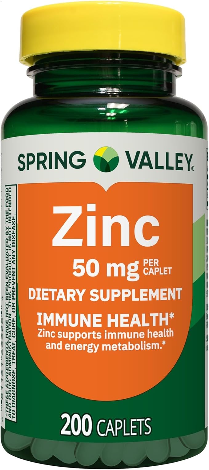 Spring Valley Zinc Dietary Supplement Caplets for Immune Health 50 mg 200 Count