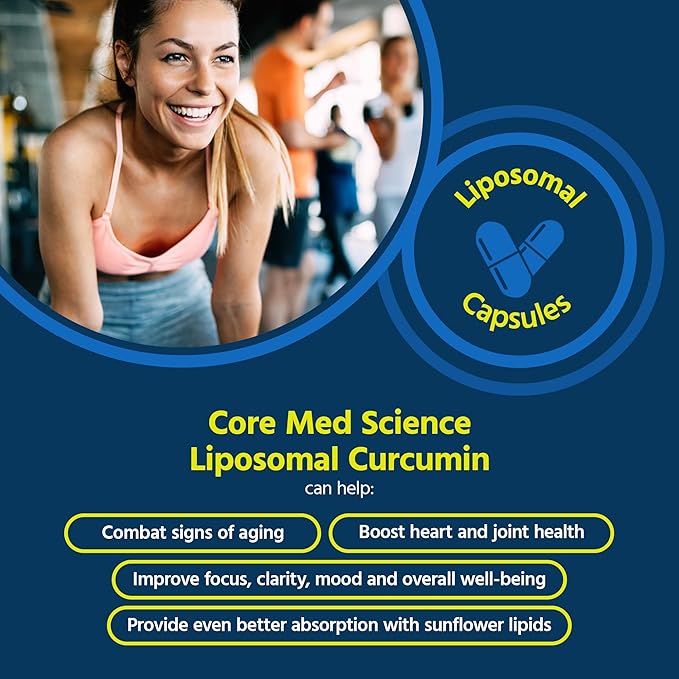 Core Med Science Liposomal Curcumin Capsules 500mg - Pure Turmeric Extract Supplement - High Absorption Joint &amp Heart Health Support for Adults - Promotes Cognitive &amp Brain Health Non-GMO (6