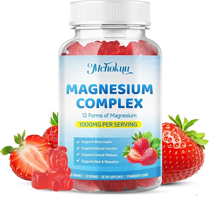 Magnesium Complex Gummies 1000mg | 12-in-1 Magnesium Complex Supplement with Glycinate Citrate Malate &amp Taurate Supports Muscle Function Bone Health Rest &amp Relaxation – Strawberry 120 Cou