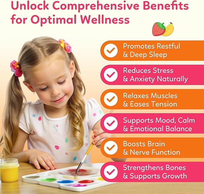 Magnesium Glycinate Gummies for Kids - with L-Theanine Ashwagandha Vitamin D3 K2 Magnesium for Kids - Sleep Calm Muscle Relaxation Cognitive Sugar Free Strawberry &amp Banana Filled Gummies 6