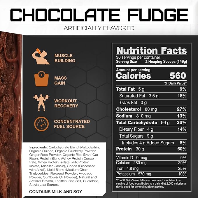 Rivalus Clean Gainer - Chocolate Fudge 10 Pound - Delicious Lean Mass Gainer with Premium Dairy Proteins Complex Carbohydrates and Quality Lipids No Banned Substances Made in USA