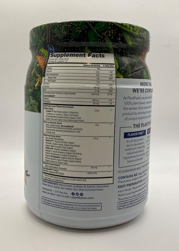 PlantFusion Complete Lean Plant Based Protein Powder - Prebiotic Fiber Superfoods &amp Digestive Enzymes - Vegan Gluten Free Soy Free Non-GMO - Chocolate Brownie 1 lb