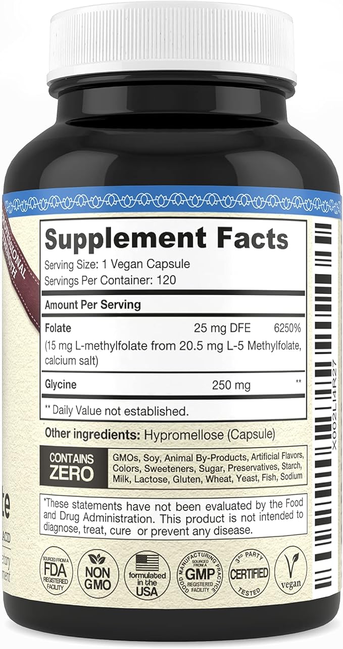 Teraputics L-Methylfolate 15mg | 120 Vegan Capsules | Premium | 5-MTHF Active Methyl Folate Supplement for Mood Homocysteine Methylation – Non-GMO Gluten-Free No Fillers - Folic Acid Brain Support