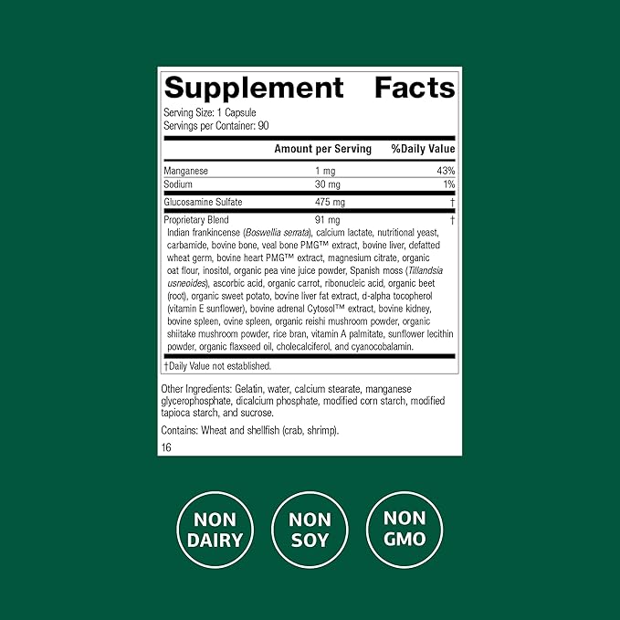 Standard Process Glucosamine Synergy - Joint Health Support Supplement - Support Connective Tissue with Glucosamine &amp Boswellia Serrata - Whole Food-Based Supplement with Manganese - 90 Capsules