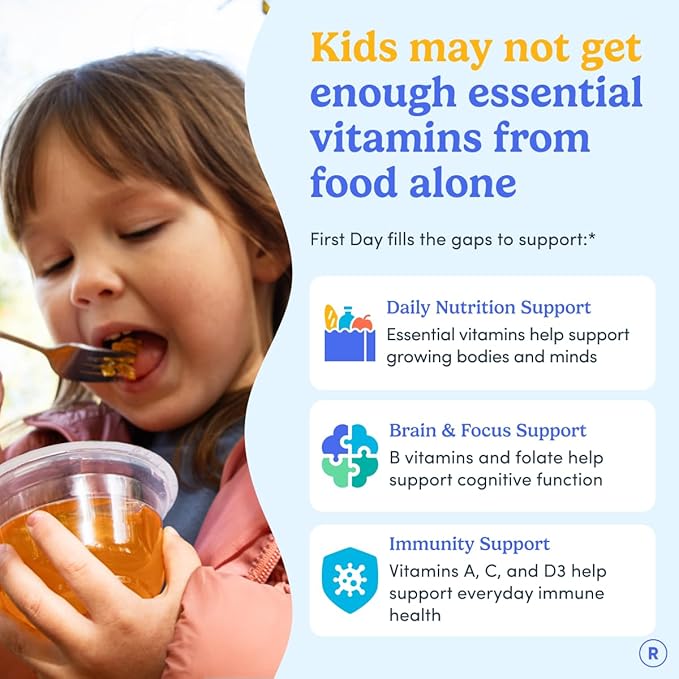FIRST DAY Kids Calming Magnesium (Strawberries) Multivitamin (Strawberry &amp Orange) &amp Brain Focus (Peach) Gummies | Daily Nutrients Mood &amp Focus | Clean Label Project Verified® | Vegan |