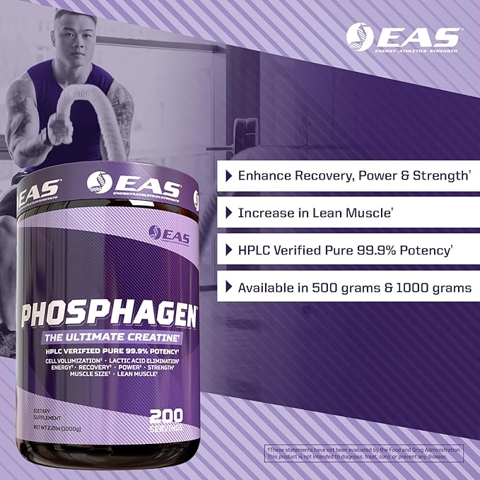EAS Phosphagen Ultimate Creatine Powder | Power Strength Muscle Size &amp Cell Volumization | Pure 99.9% Potency | 100 Servings (Unflavored)