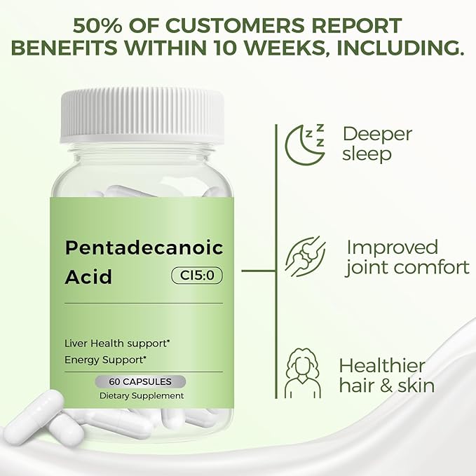 Pentadecanoic Acid Pentadecanoic Acid Supplement C15:0 Supplement Cellular Metabolic Support &amp Immune System Enhancement Premium High Altitude Sheep Milk Sourced 60 Capsule 2PCS