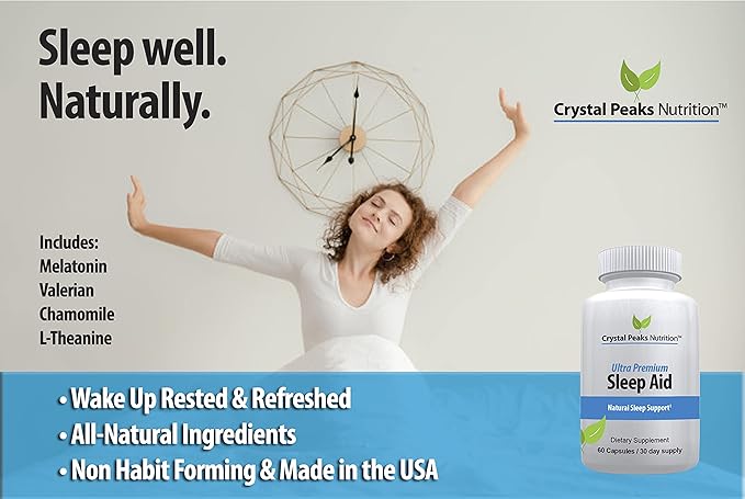 Natural Sleep Aid - Herbal Sleep Supplement Made with Valerian Root Melatonin Chamomile Magnesium – Recommended for Difficulty Sleeping - Adult Extra Strength Sleeping Pills. 60 Vegan Capsules