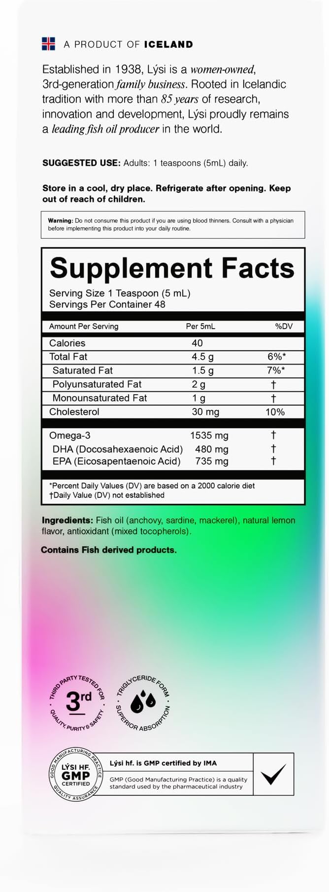LYSI Omega 3 Fish Oil Lemon 8.12 OZ