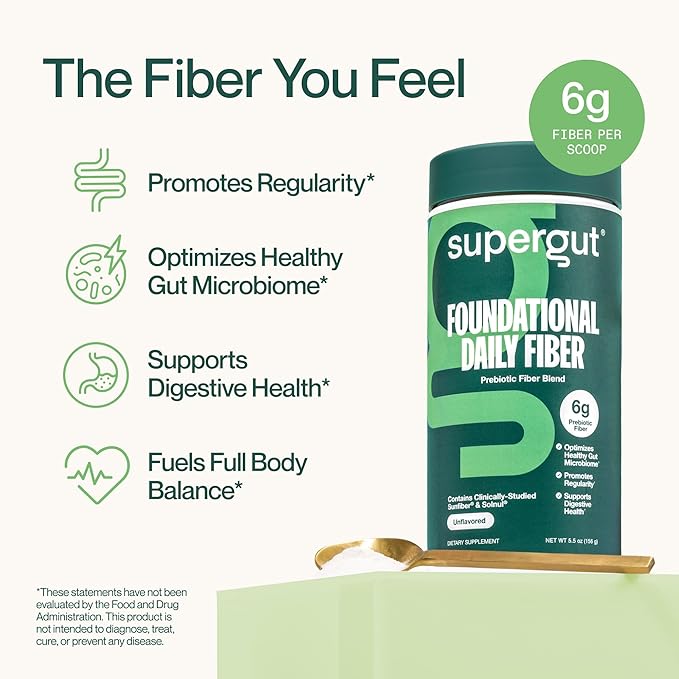Supergut Foundational Daily Fiber Powder Sugar Free &amp Vegan Prebiotic Fiber Blend for Gut Health &amp Digestive Support Supplement for Men &amp Women with Solnul &amp Sunfiber Unflavored 20