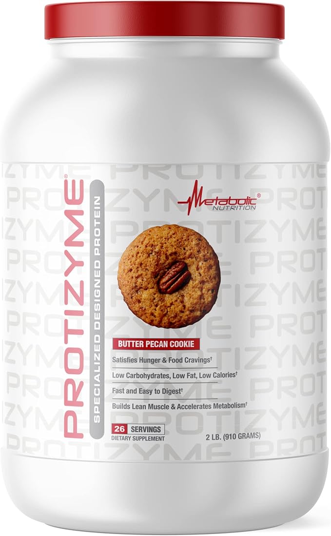 Metabolic Nutrition Protizyme 100% Whey Protein Powder High Protein Low Carb Low Fat Whey Protein Digestive Enzymes 24 Essential Vitamins and Minerals Butter Pecan Cookie 2 Pound (26 ser)