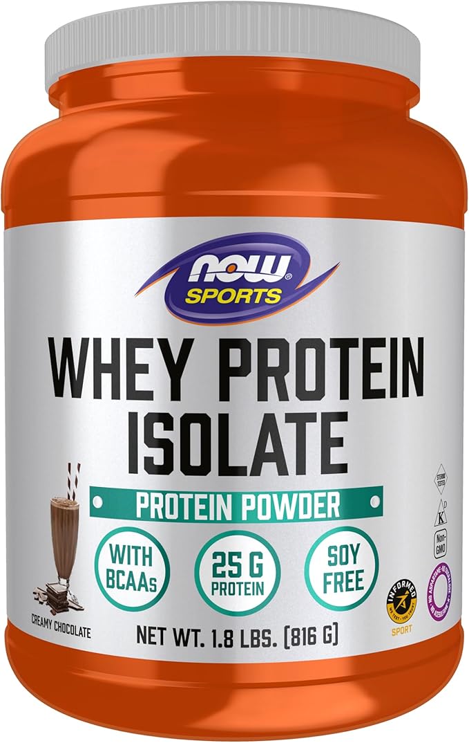 NOW Foods Sports Nutrition Whey Protein Isolate 25 g With BCAAs Creamy Chocolate Powder 1.8-Pound