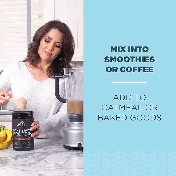 Ancient Nutrition Bone Broth Protein Powder Pure 20 Servings + Bone Broth Protein Powder Chocolate 20 Servings