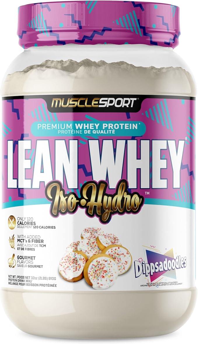 MuscleSport Lean Whey Revolution™ Protein Powder - Whey Protein Isolate - Low Calorie Low Carb Low Fat Incredible Flavors - 25g protein per scoop (2lb Dippsadoodles)