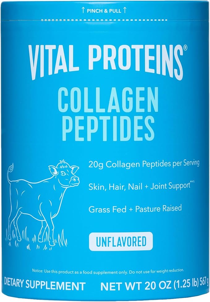 Vital Proteins Grass Fed Collagen Peptides Powder Supports Hair Skin Nails Bones and Joints Health Hydrolyzed Peptides - Zero Sugar Unflavored 20oz