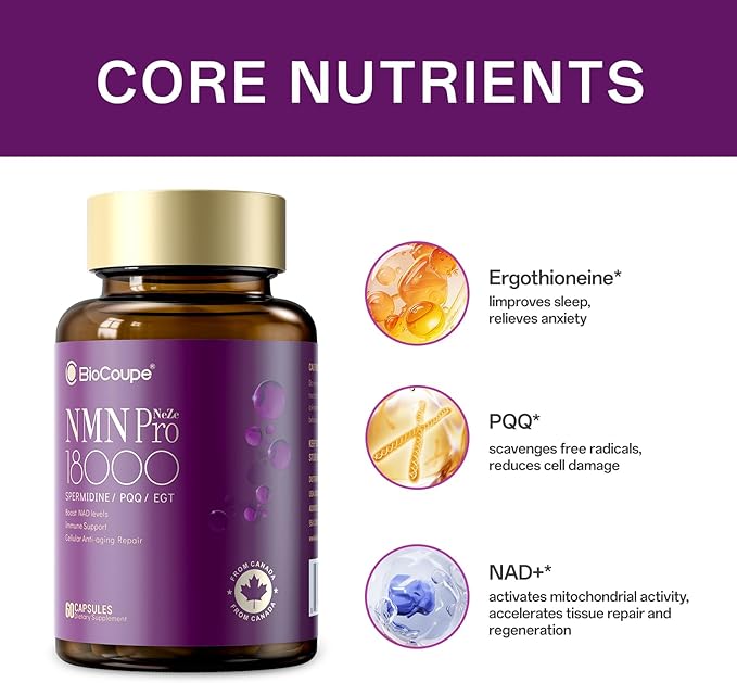 NAD Supplement for Anti Aging and Cell RegenerationSupports Cellular Energy Brain MuscleNicotinamide Riboside (NR)ErgothioneineTrans-resveratrol60 Capsules 30-Day Supply