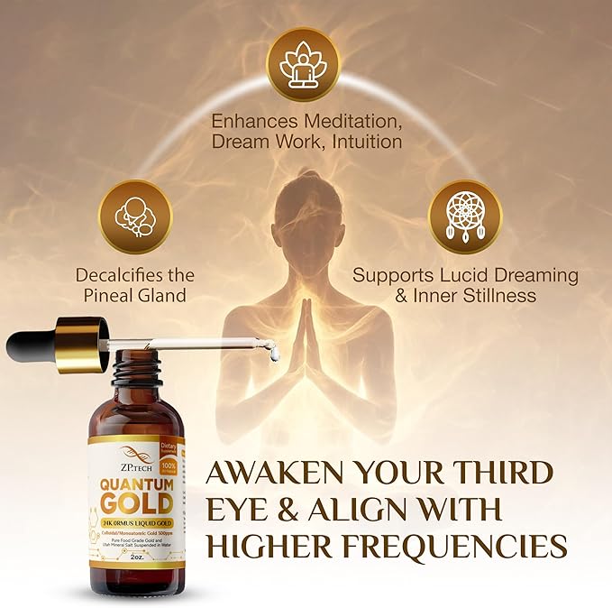 Quantum Gold Liquid Ormus Monoatomic Colloidal Gold &amp 24K Liquid Gold Supplement for Pineal Gland Activation Lucid Dreaming &amp Higher Energy Alignment (2oz)