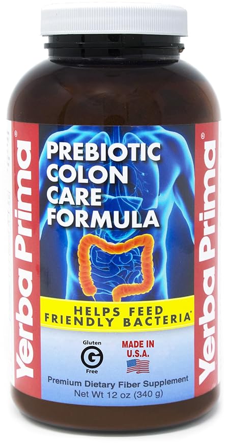 Yerba Prima Prebiotic Colon Care Formula Powder 12 oz - Natural Psyllium Fiber FOS Magnesium Selenium - Non-GMO Gluten Free Vegan Daily Supplement for Men &amp Women