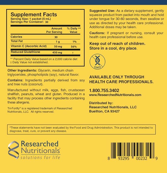 Researched Nutritionals Liposomal Glutathione (450mg) + Colostrum &amp Mushrooms Supplement for Immune Support - Enhanced Immunity Duo - Tri-Fortify Orange + Transfer Factor Multi-Immune (2 Piece Set