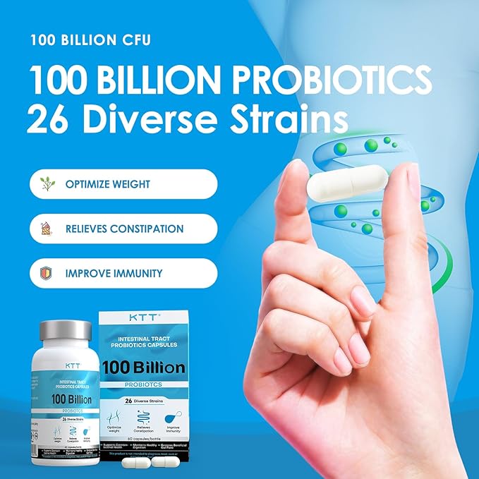 KTT Probiotics for Probiotic Supplement Acidophilus – 100B CFU 26 Strains + Organic Prebiotics Immune Support Made in USA for Men &amp Women 60 Capsules
