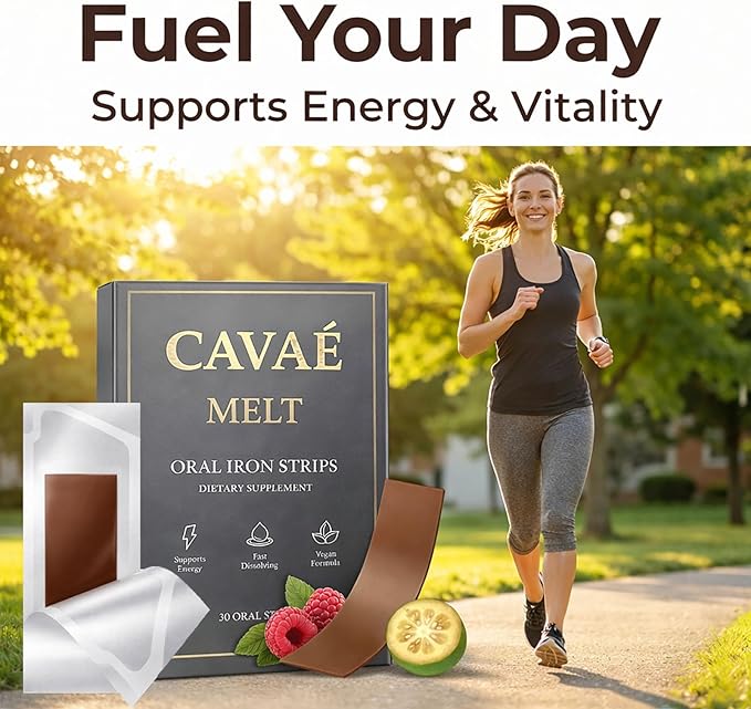 Cavae Melt Oral Iron Strips with Folate Ferrovia Iron Supplement for Women19mg Elemental Iron Per StripGentle &amp Fast-Dissolving Film for Energy - No Water NeededRaspberry Flavor30 Servings (1