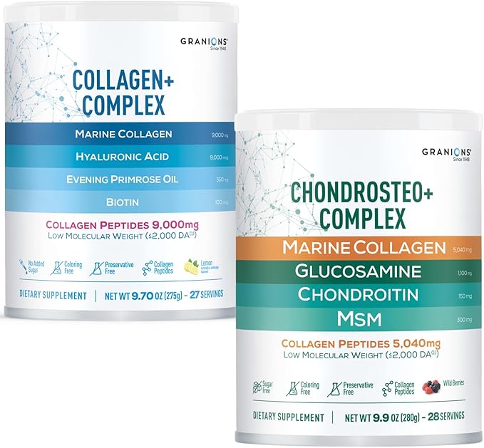 Granions Glucosamine Chondroitin MSM Powder and Marine Collagen Lemon Powder - Joint Support Bundle