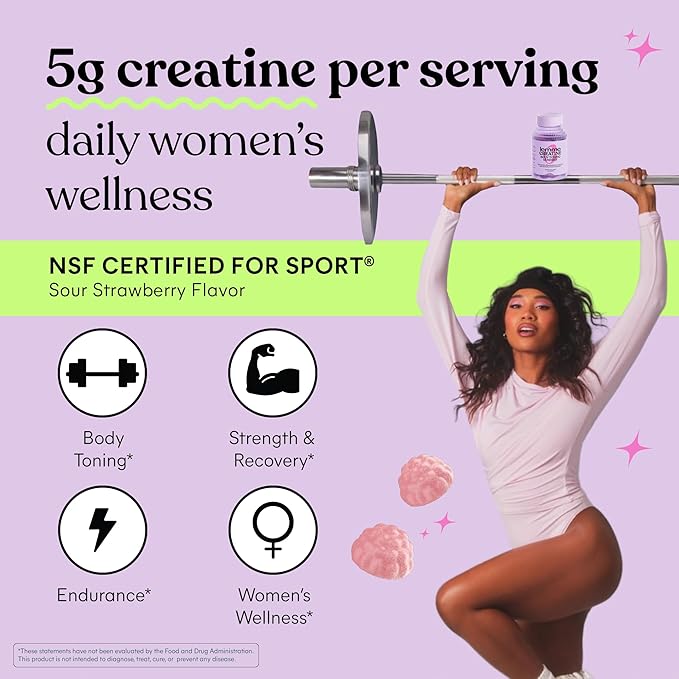 Lemme Creatine Monohydrate Gummies for Women and Men 5g Dose to Support Lean Muscle Strength Recovery Cognitive Health w/Ginseng for Absorption Sour Strawberry NSF Certified 60 Gummies
