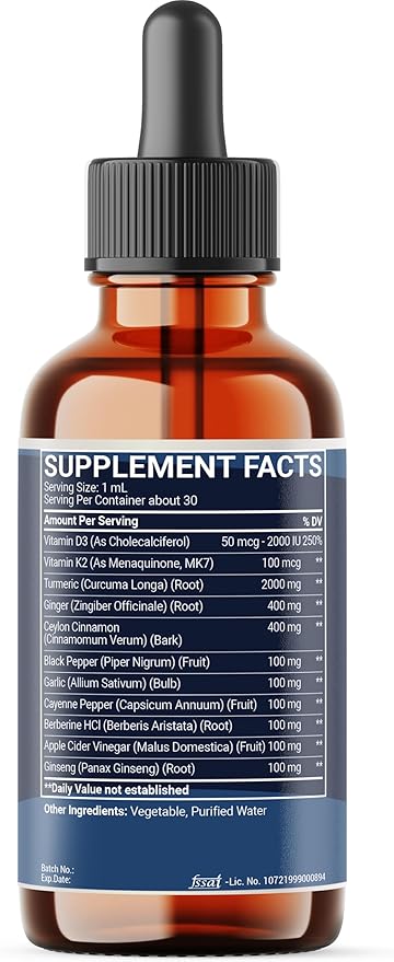 11in1 Turmeric Supplement – with Ginger Garlic Ceylon Cinnamon Berberine Ginseng Apple Cider Vinegar – 2 Pack (60ml Total) - 60 Days