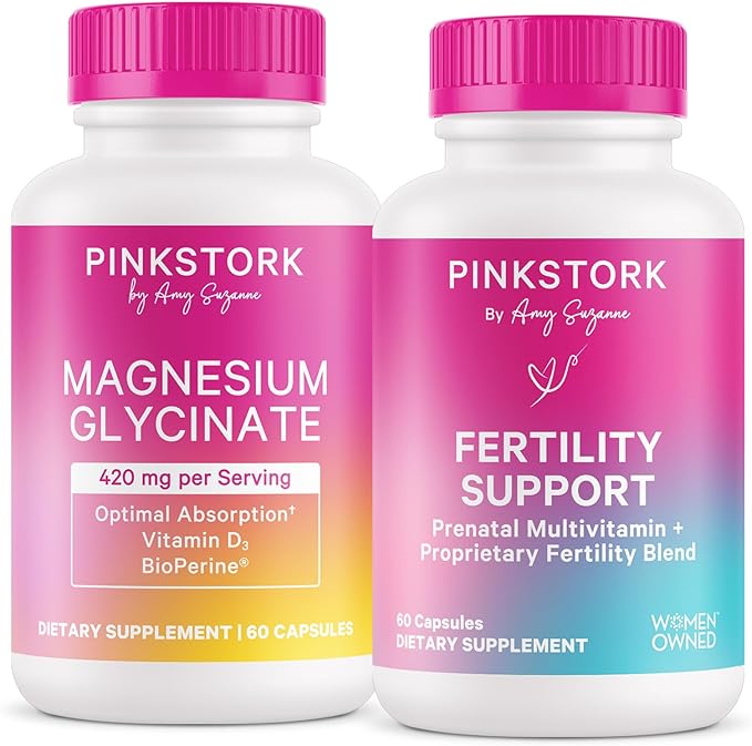 Pink Stork Magnesium Glycinate + Fertility Support Bundle Magnesium Supplement for Women Prenatal Vitamin for Conception