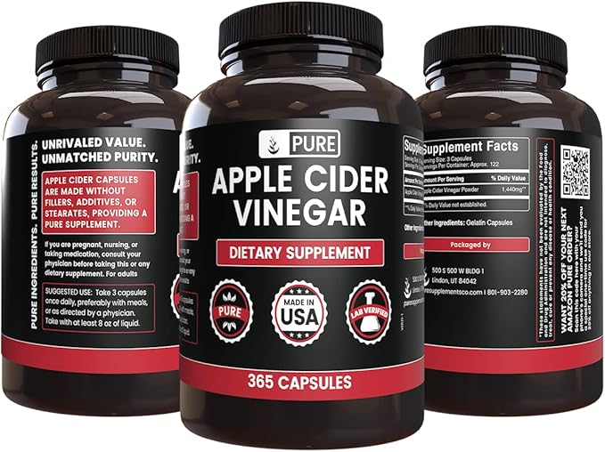 PURE ORIGINAL INGREDIENTS Cayenne Pepper Turmeric Curcumin Apple Cider Vinegar Bundle (365 Capsules)