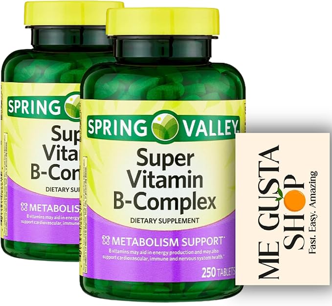 Spring Valley Super Vitamin B Complex Tablets Dietary Supplement 250 Count Pack of 02 + me Gusta Sticker