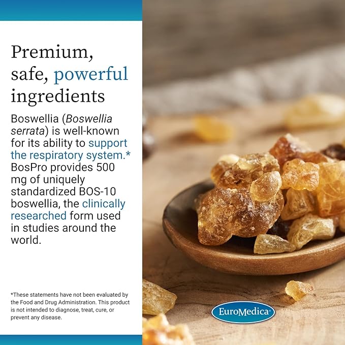 EuroMedica BosPro - Boswellia Serrata Extract Supplement - Dietary Supplement for Healthy Lung Support - Herbal Supplement Formula - 60 Softgels
