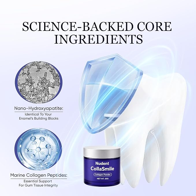 Nudent Collagen Powder Nano-Hydroxyapatite Teeth Powder Smile Strengthening Collagen Strengthens Gums &amp Enamel Gentle Formula for Gums Improve Overall Gum Strength 50g (1)