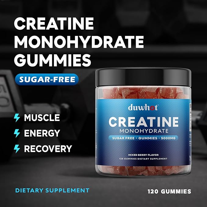 Creatine Monohydrate Gummies for Men Creatine Monohydrate Chewables 5g Per Serving Vegan Sugar Free Mixberry Flavor 120 Count