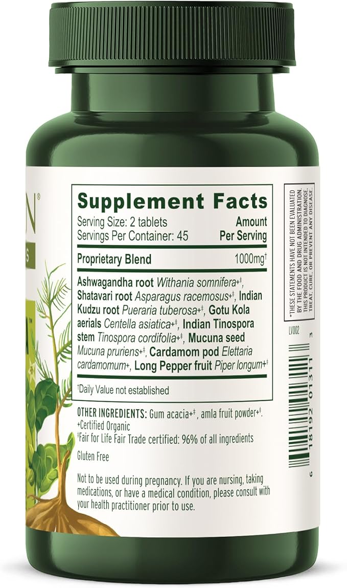 Banyan Botanicals Organic Healthy Vata –Grounding &amp Stability Supplement–with Ashwagandha Shatavari &amp Mucuna–Natural Support for Restful Sleep Dryness &amp Scattered Thoughts-90 Tablets-USD