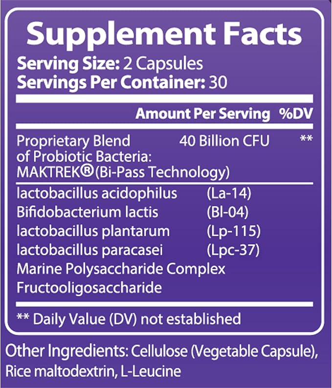 Adult Probiotics 40 Billion CFU for Stomach Acid Resistant - Maximum Potency for Gut Health &amp Immune Support - No Dairy Gluten Wheat Yeast - 60 Veggie Capsules