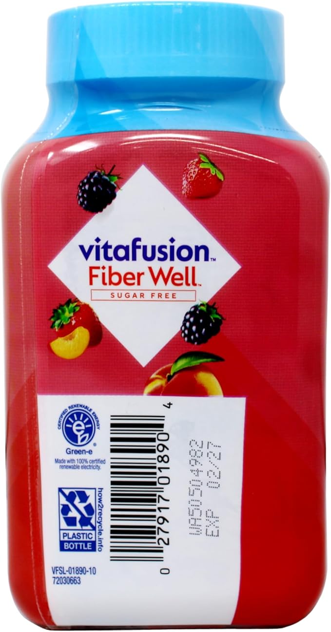 Vitafusion Fiber Well Sugar Free Gummies Dietary Supplement Peach/Strawberry/Berry 90 Ct (6 Pack) (Bundle)